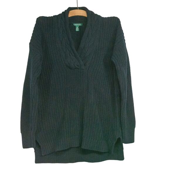 Women's Medium Oversized LAUREN RALPH LAUREN Black Long Sleeve Heavy Sweater - Picture 1 of 5